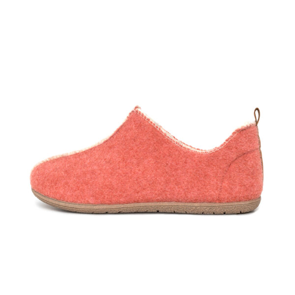 Iya Recycled Polyester and faux fur slippers by Snugtoes, colour salmon